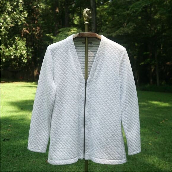 Croft & Barrow White Cotton Blend Quilted Sweatshirt - Picture 1 of 7